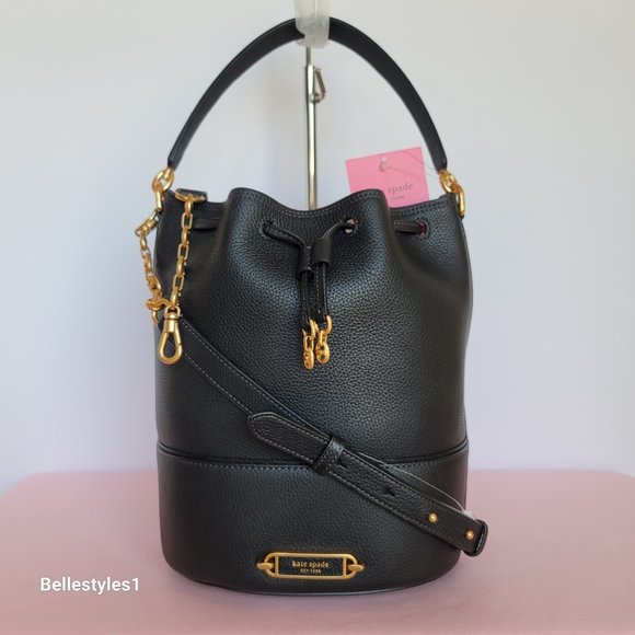 KATE SPADE Gramercy Pebbled Leather MEDIUM Bucket Bag- Black color ⭐ - Picture 6 of 16